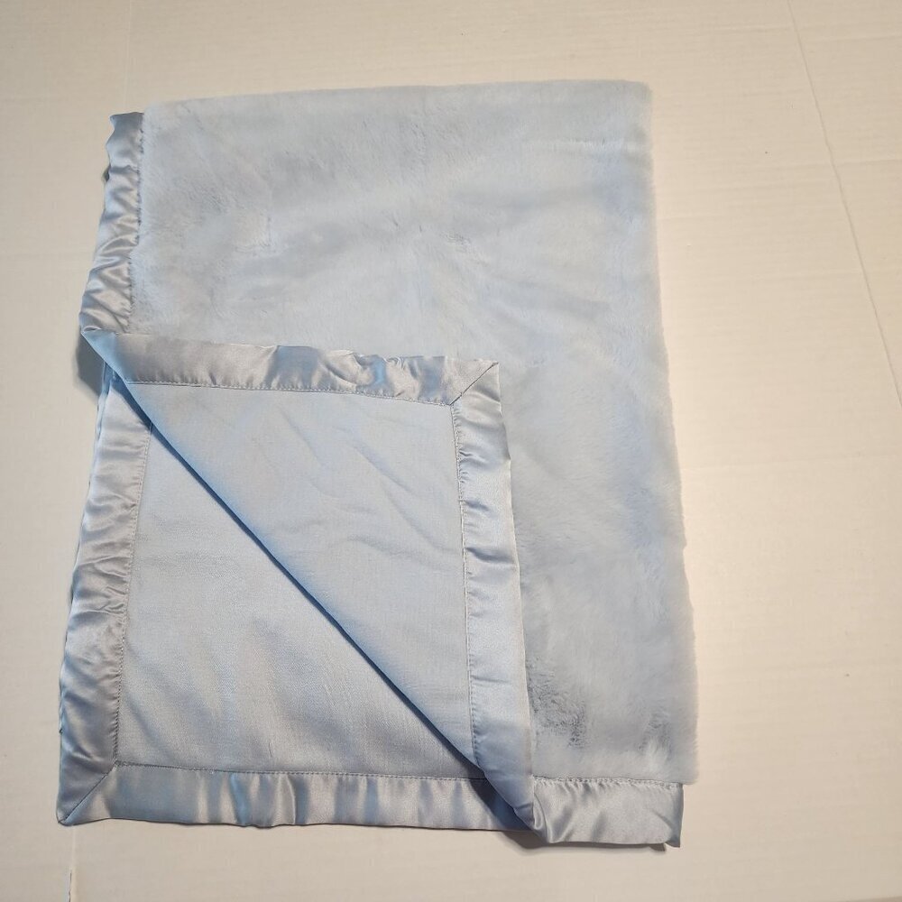 Carter's Plain Solid blue plush blanket satin trim jersey knit reverse